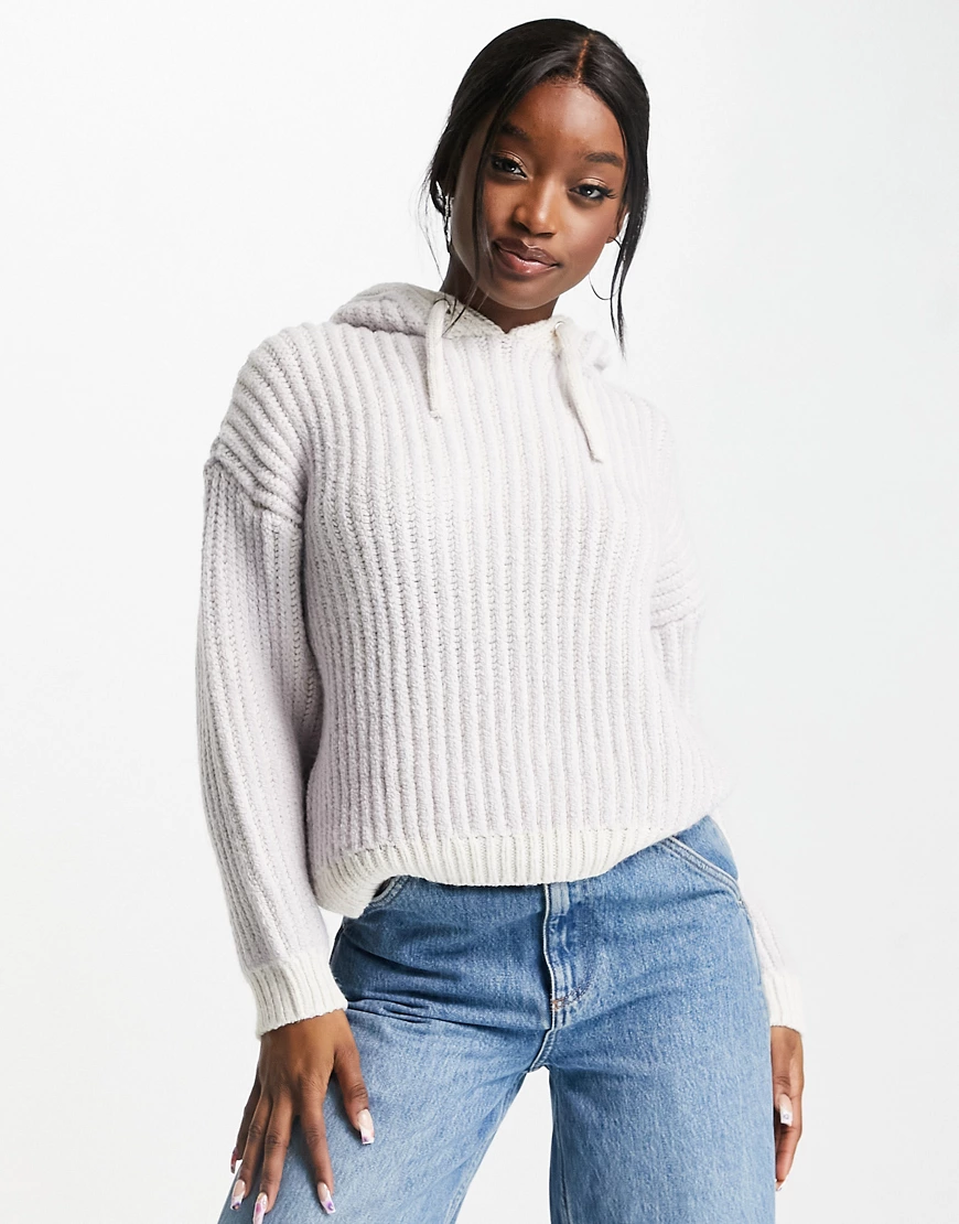 Topshop – Plissierter Strick-Kapuzenpullover in Flieder-Mehrfarbig günstig online kaufen