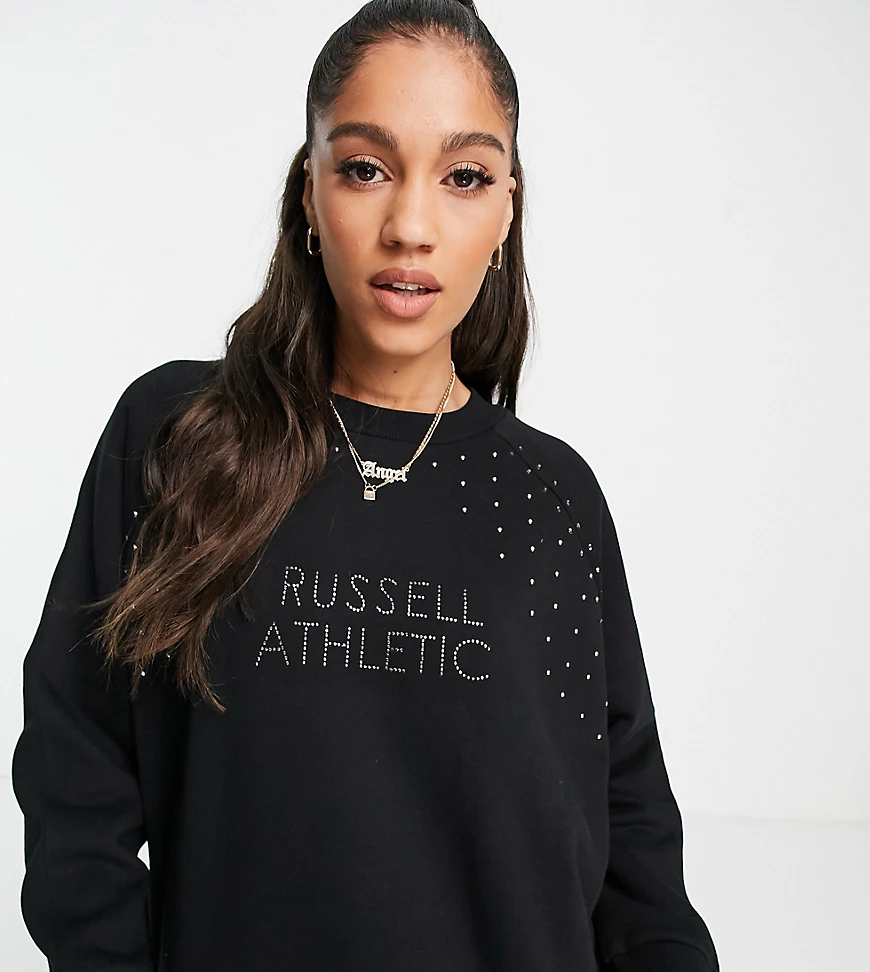 Russell Athletic – Sweatshirt in Schwarz mit Rundhalsausschnitt und Nietenb günstig online kaufen