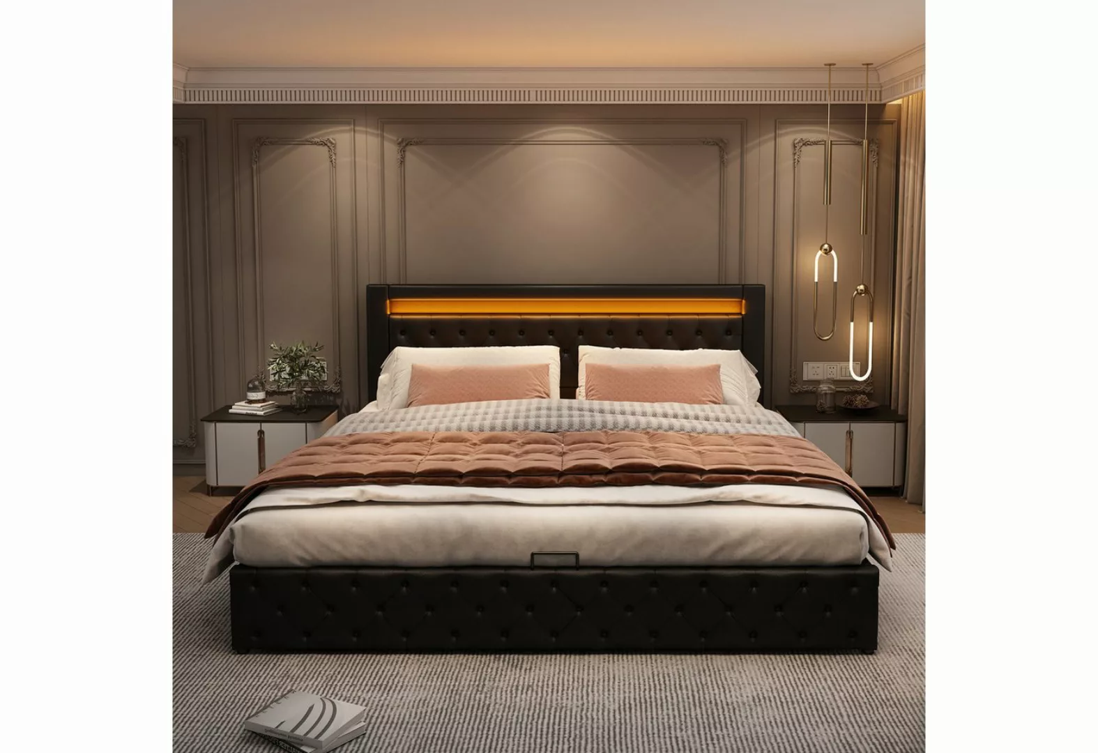 Gotagee Polsterbett Polsterbett 180x200cm Funktionsbett mit LED Doppelbett günstig online kaufen