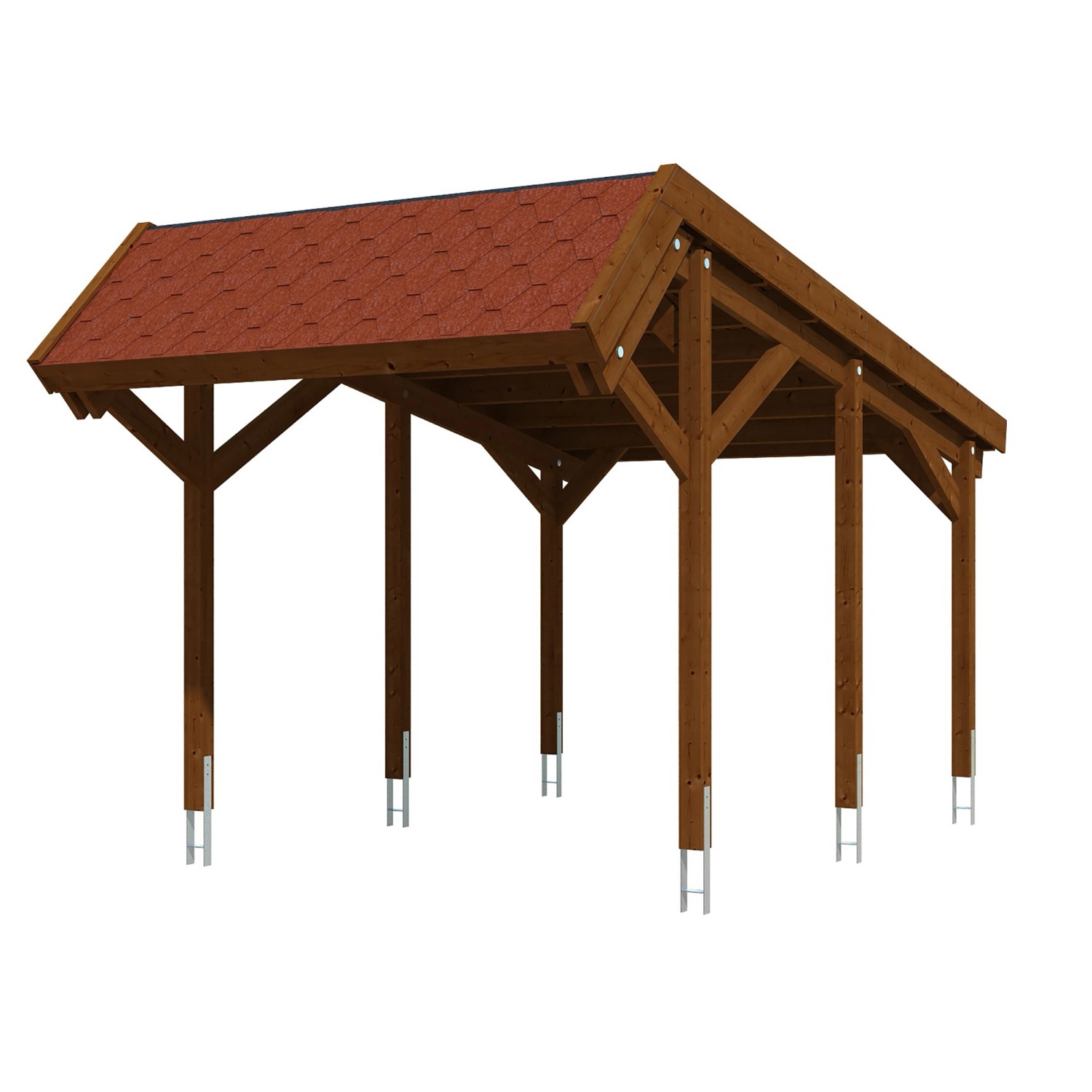 Skan Holz Carport Harz mit roten Schindeln 321 x 560 cm Nuss günstig online kaufen