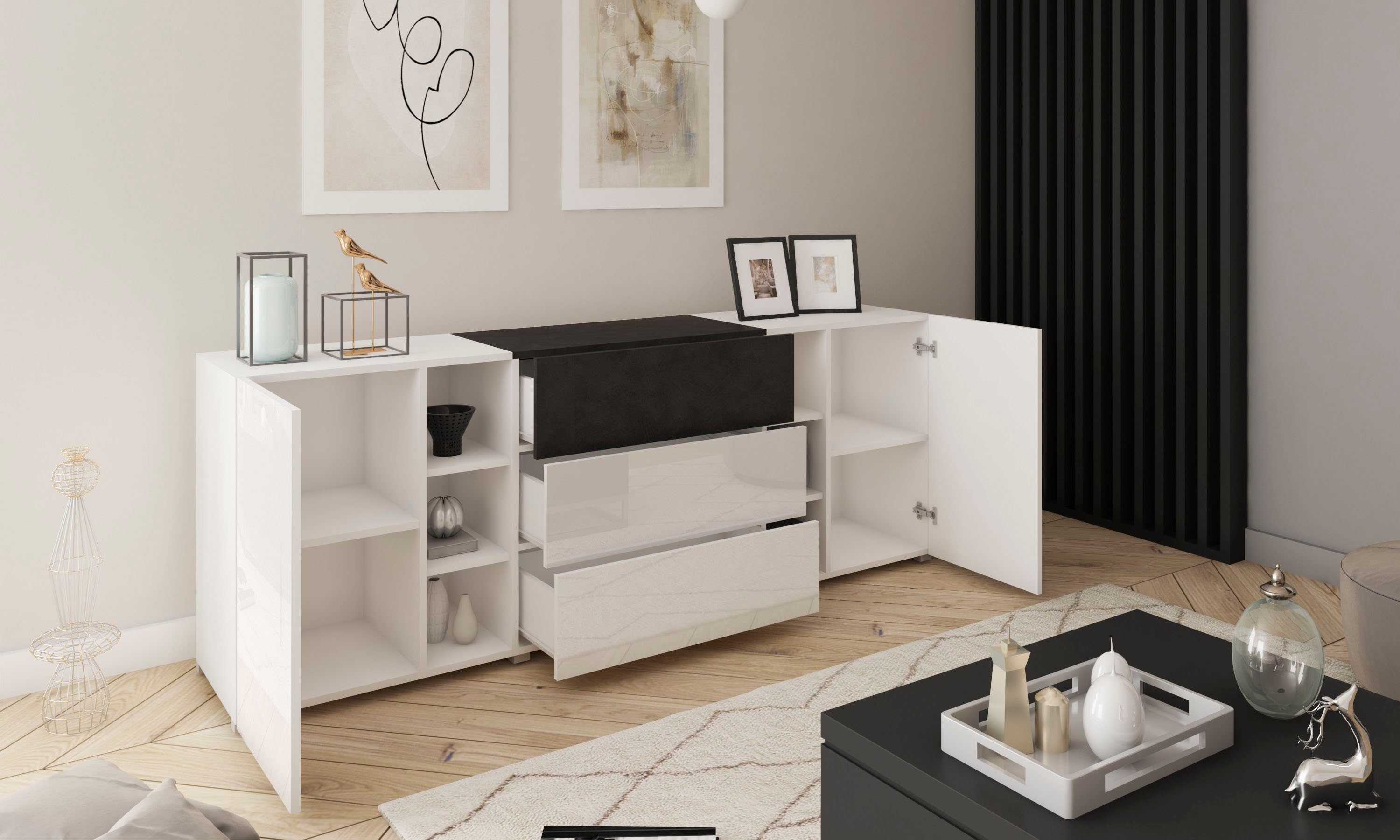 INOSIGN Sideboard "BERLIN", Moderne grifflose Kommode Breite 190 cm, offene günstig online kaufen