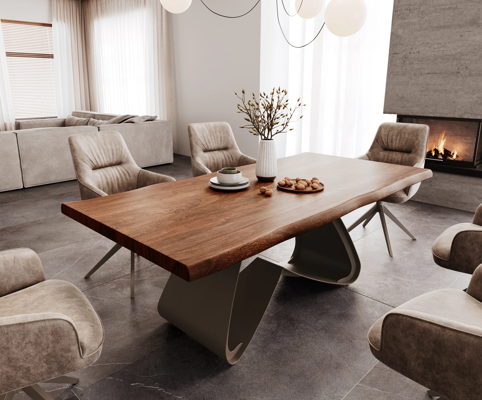 Esstisch Edge 200x100 XL Akazie Braun W-Gestell Metall Effektfinish Titan L günstig online kaufen
