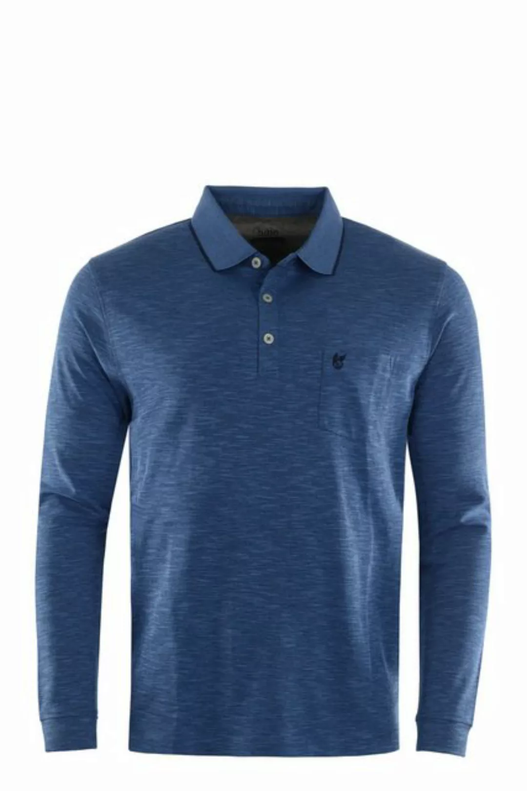 Hajo Langarm-Poloshirt H Softknit Polo Flammengarn blau günstig online kaufen