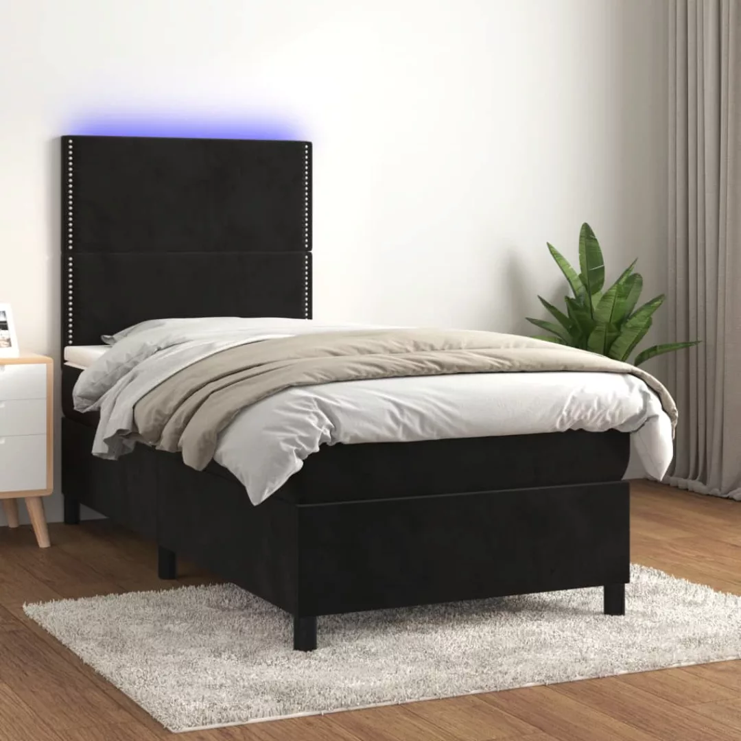 Vidaxl Boxspringbett Mit Matratze & Led Schwarz 100x200 Cm Samt günstig online kaufen