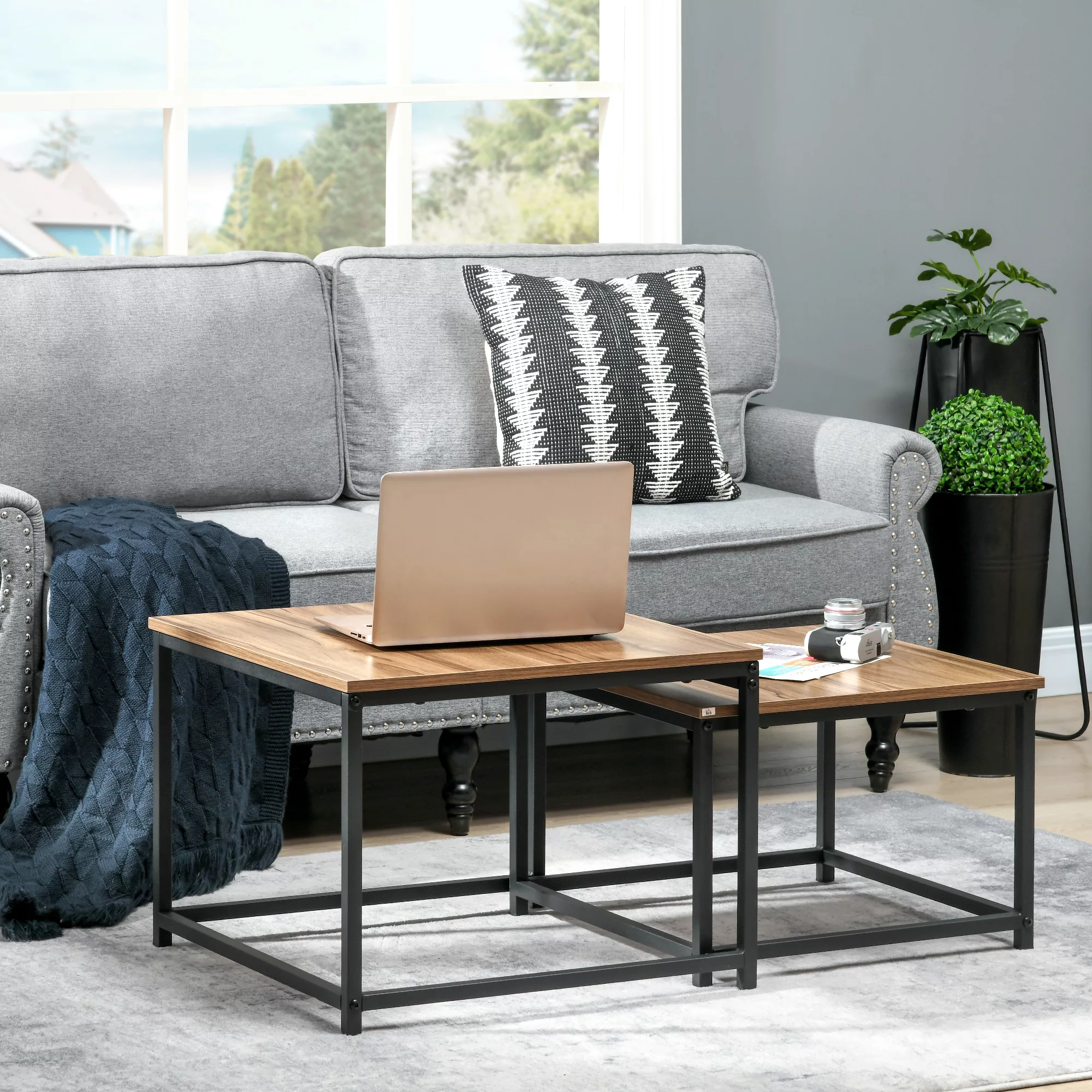 HOMCOM Couchtisch 2er-Set Beistelltisch im Industriedesign Wohnzimmertisch günstig online kaufen