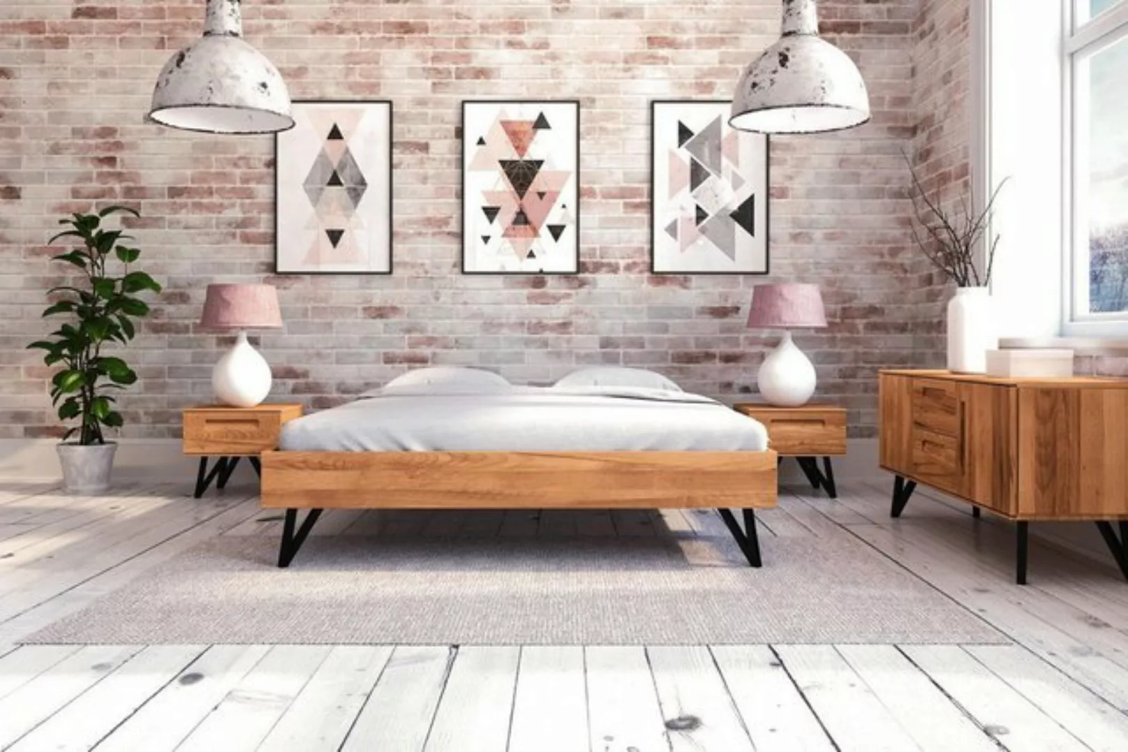 Natur24 Einzelbett Bett Rolo 3 in 90x200cm Kernbuche massiv Metallbeine ohn günstig online kaufen