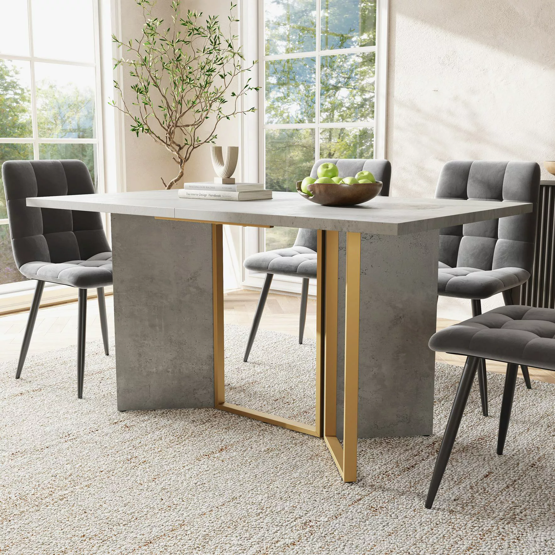 Moderner Esstisch mit Zementoptik, vielseitig für Esszimmer und Wohnzimmer, günstig online kaufen