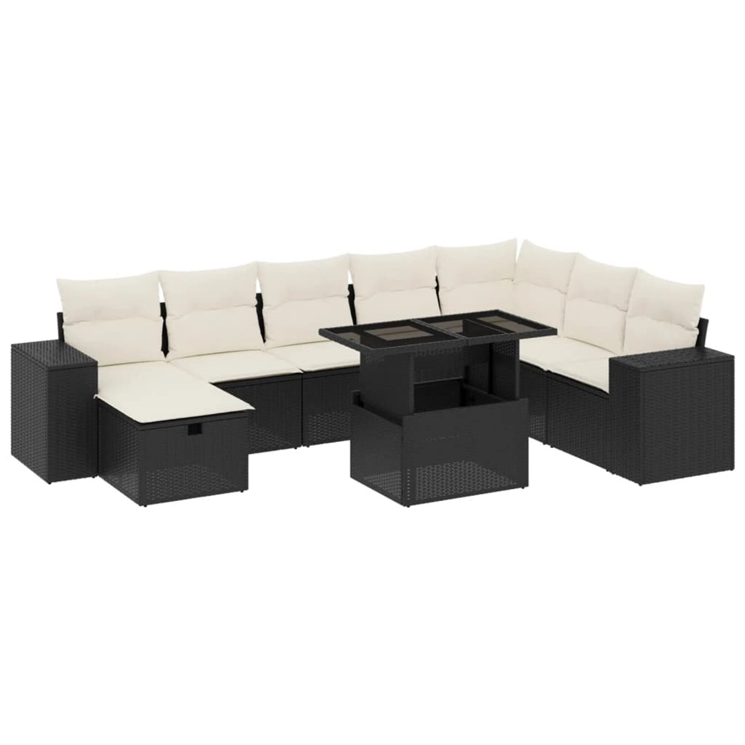 vidaXL 9-Tlg Garten-Sofagarnitur mit Kissen Schwarz Poly Rattan 3275346 günstig online kaufen