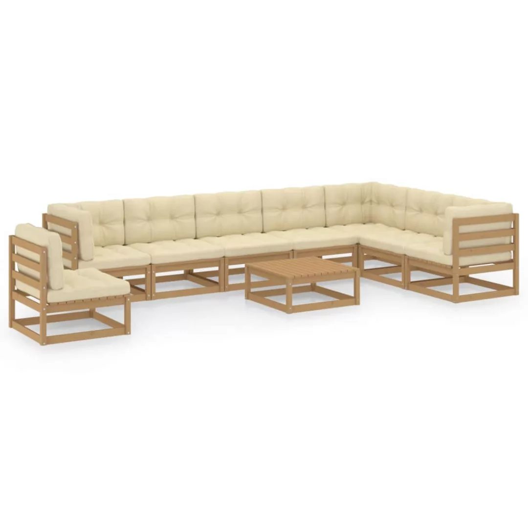 9-tlg. Garten-lounge-set Kissen Honigbraun Kiefer Massivholz günstig online kaufen