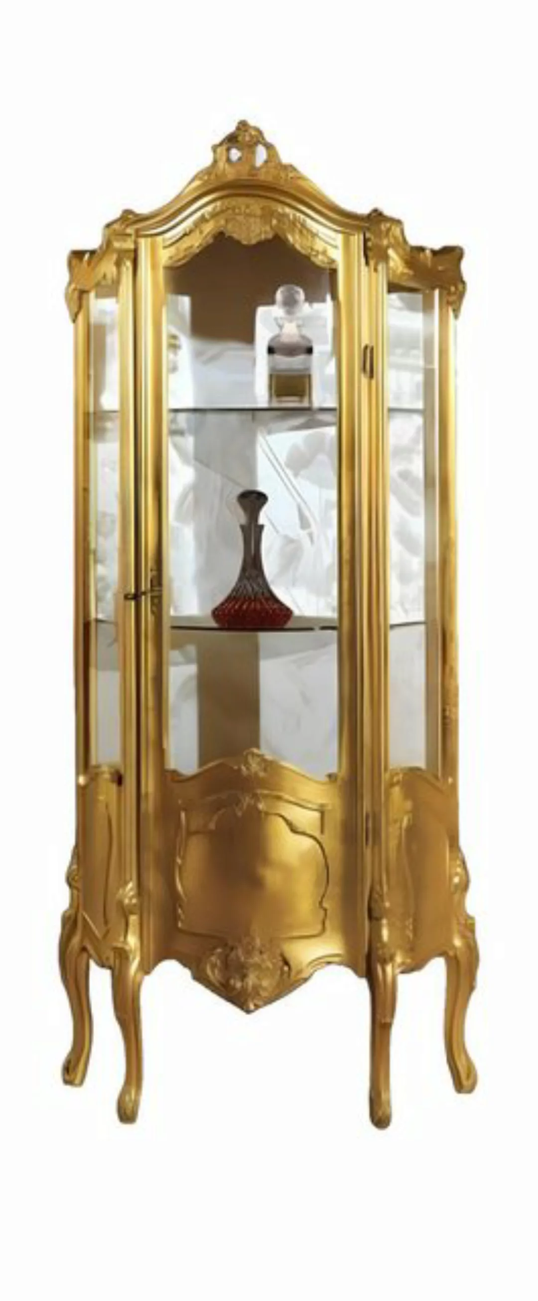 JVmoebel Glasvitrine Goldene Holz Vitrine Schrank Glas Schränke Vitrinen Mö günstig online kaufen