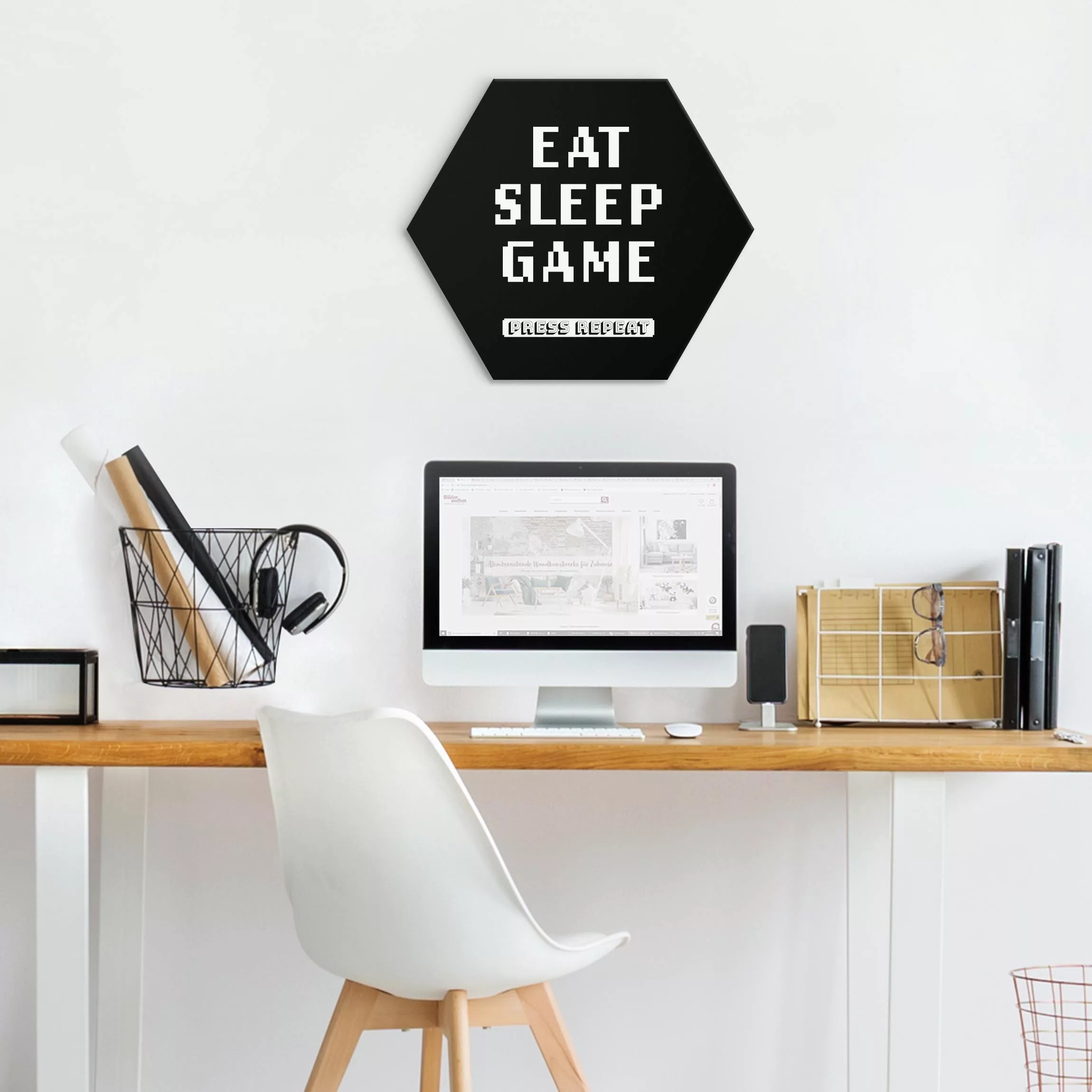 Hexagon-Alu-Dibond Bild Klassik Konsole Eat Sleep Game Press Repeat günstig online kaufen