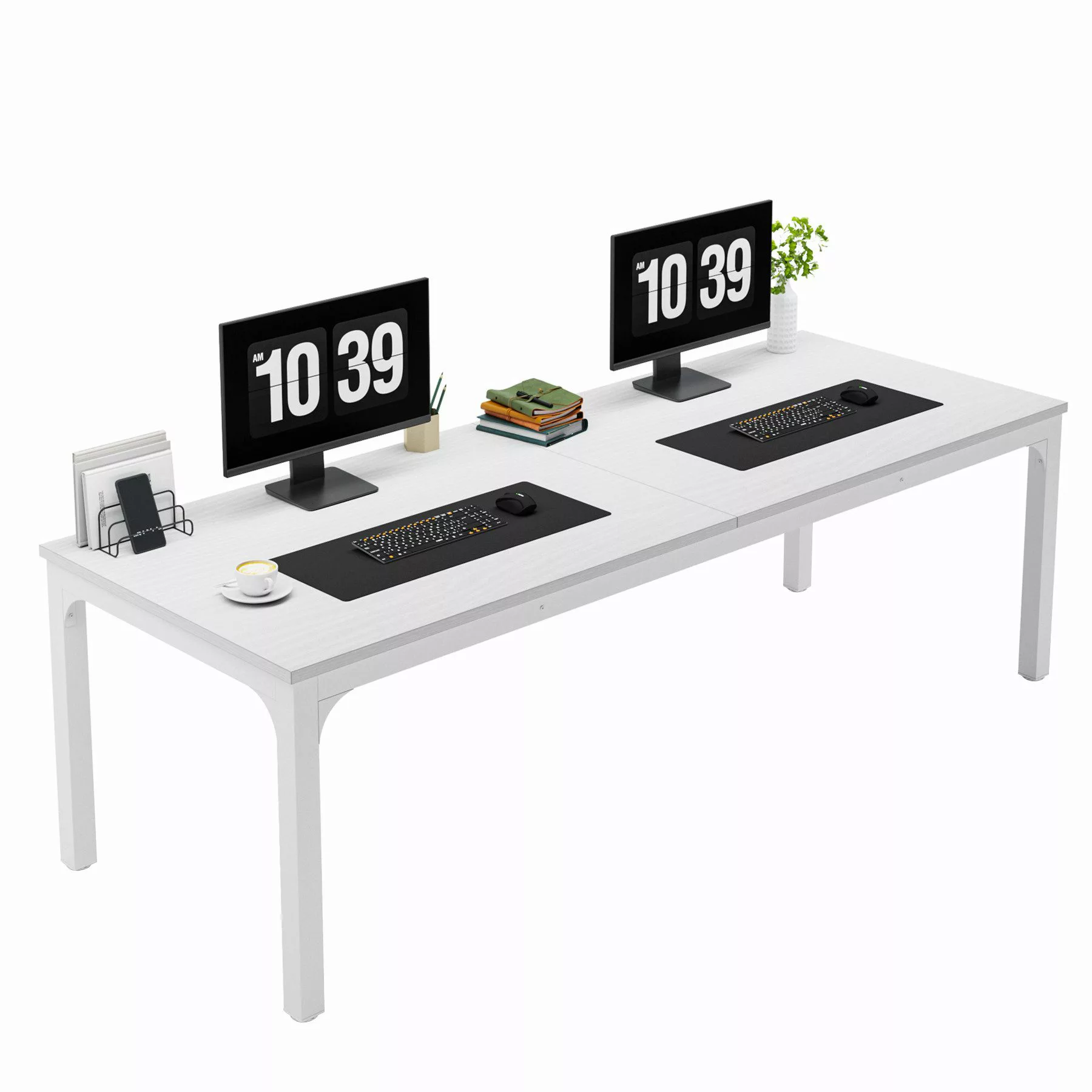 Tribesigns Computertisch 200x70x75cm, doppelter PC-Bürotisch, Braun/Weiß günstig online kaufen