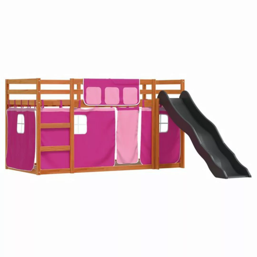 vidaXL Bett Etagenbett mit Rutsche und Gardinen Rosa 80x200 cm günstig online kaufen