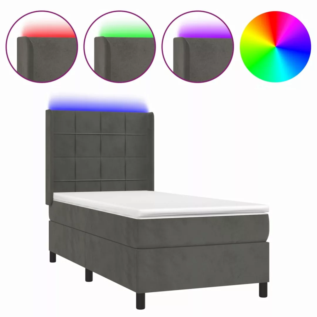 Vidaxl Boxspringbett Mit Matratze & Led Dunkelgrau 100x200 Cm Samt günstig online kaufen