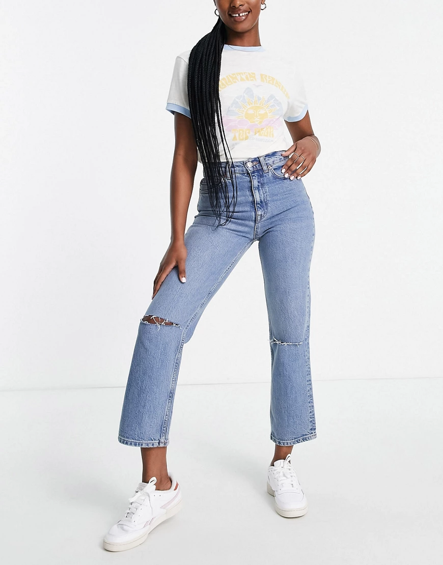 ASOS DESIGN – Slim – Hoch geschnittene Stretch-Jeans in mittlerer Waschung günstig online kaufen