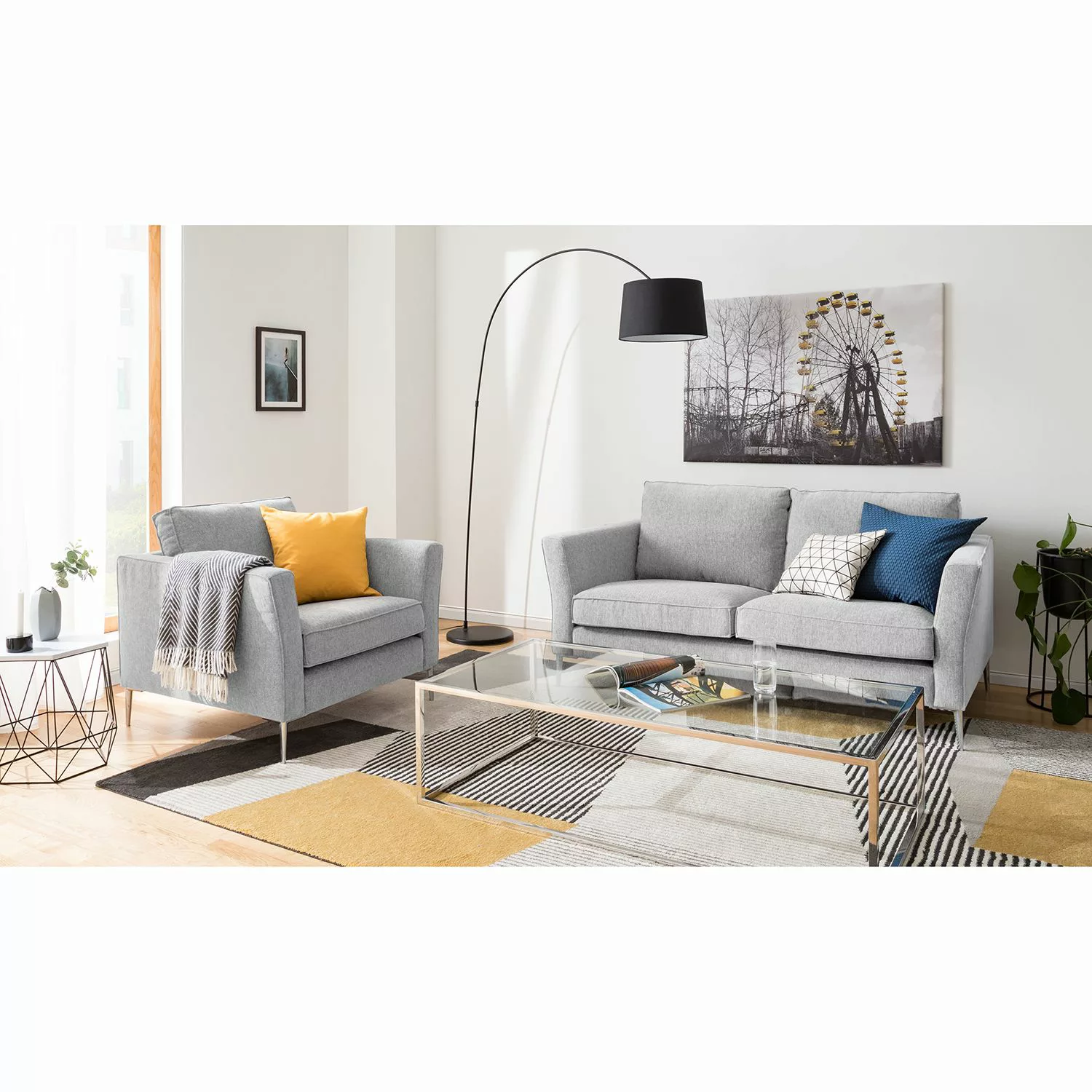 home24 Fredriks Sessel Mirabela Platingrau Strukturstoff 95x85x92 cm (BxHxT günstig online kaufen
