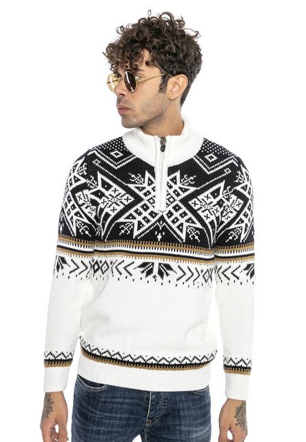 RedBridge Strickpullover Norweger Strickpullover Slim-Fit Stehkragen Weiß M günstig online kaufen