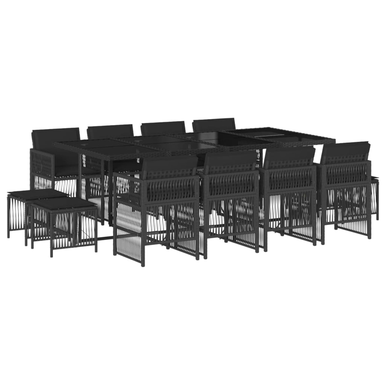 vidaXL 13-Tlg Garten-Essgruppe mit Kissen Schwarz Poly Rattan 3210979 günstig online kaufen