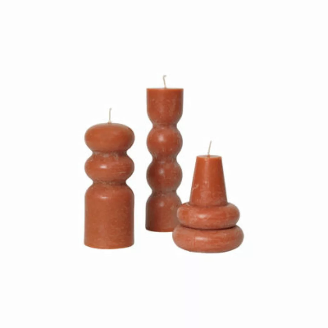 Kerze Torno wachs orange braun / 3er-Set - Ferm Living - Braun günstig online kaufen