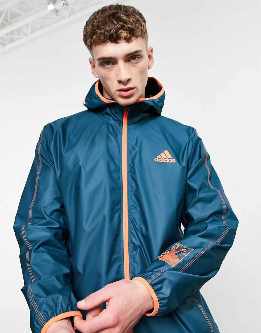 adidas Training – Sportforia – Kapuzenjacke mit Reißverschluss in Blaugrün günstig online kaufen