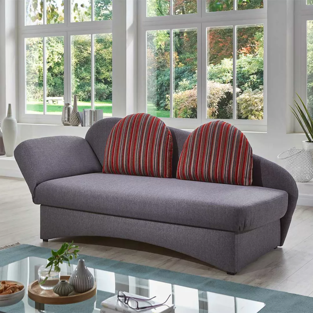 Funktions Sofa in Grau und Rot gestreift Made in Germany günstig online kaufen