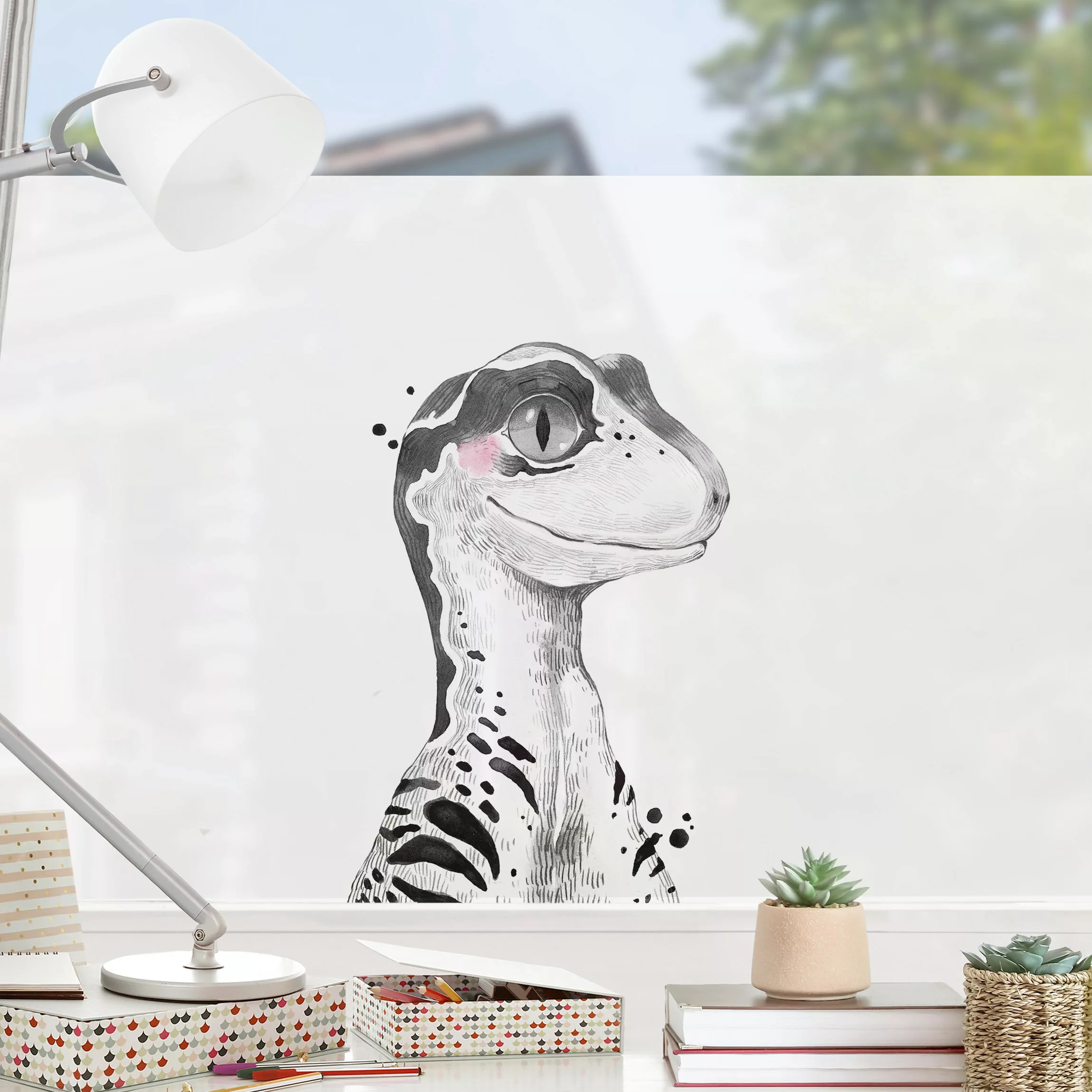 Fensterfolie Dino Zeichnung - Raptor günstig online kaufen