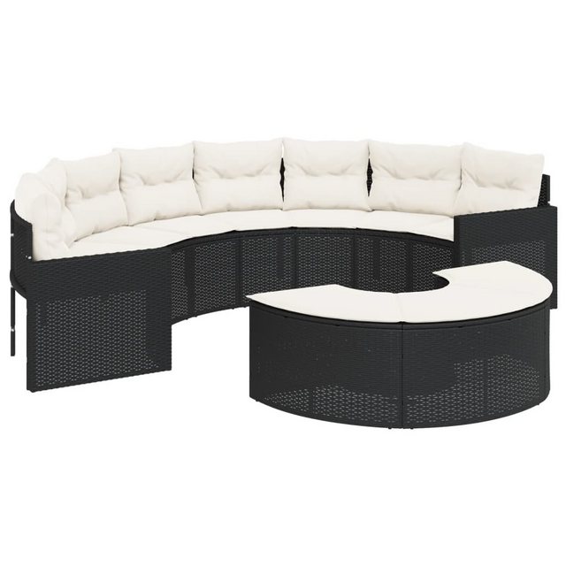 vidaXL Loungesofa 2-tlg. Garten-Sofagarnitur Halbrund Schwarz Poly-Rattan, günstig online kaufen