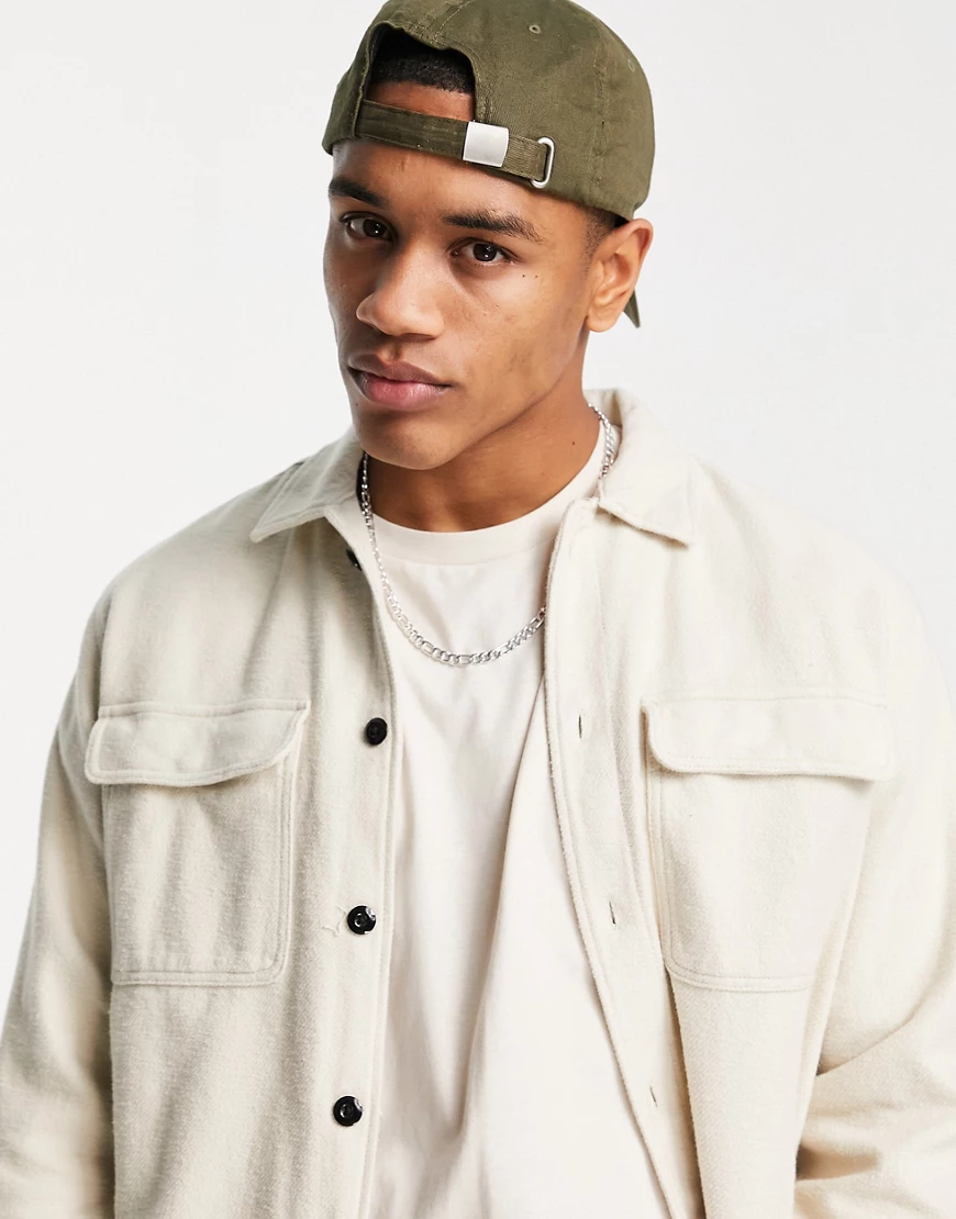 Selected Homme – Oversize-Hemdjacke aus Bio-Baumwolle in Beige-Neutral günstig online kaufen