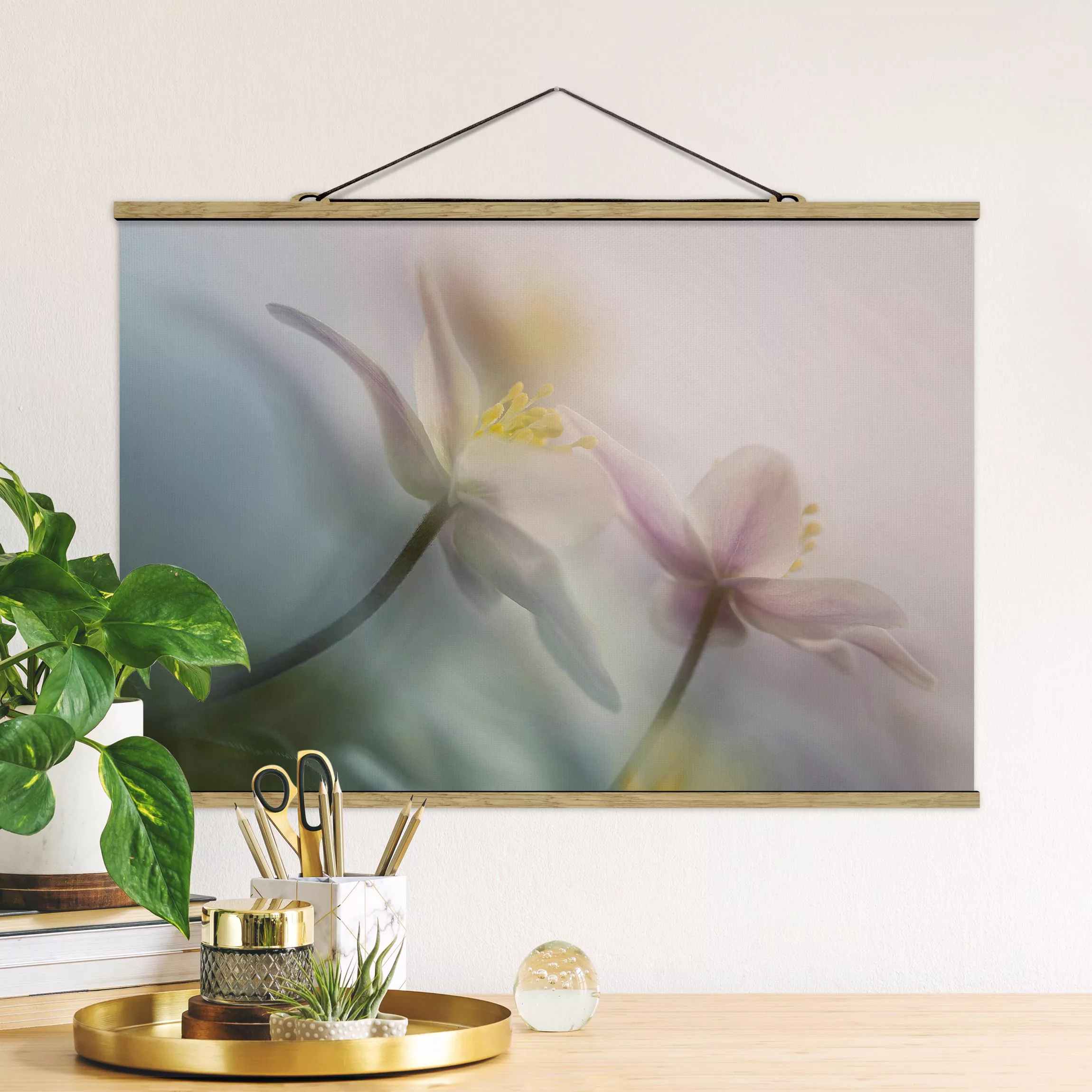 Stoffbild Blumen mit Posterleisten - Querformat Buschwindröschen günstig online kaufen