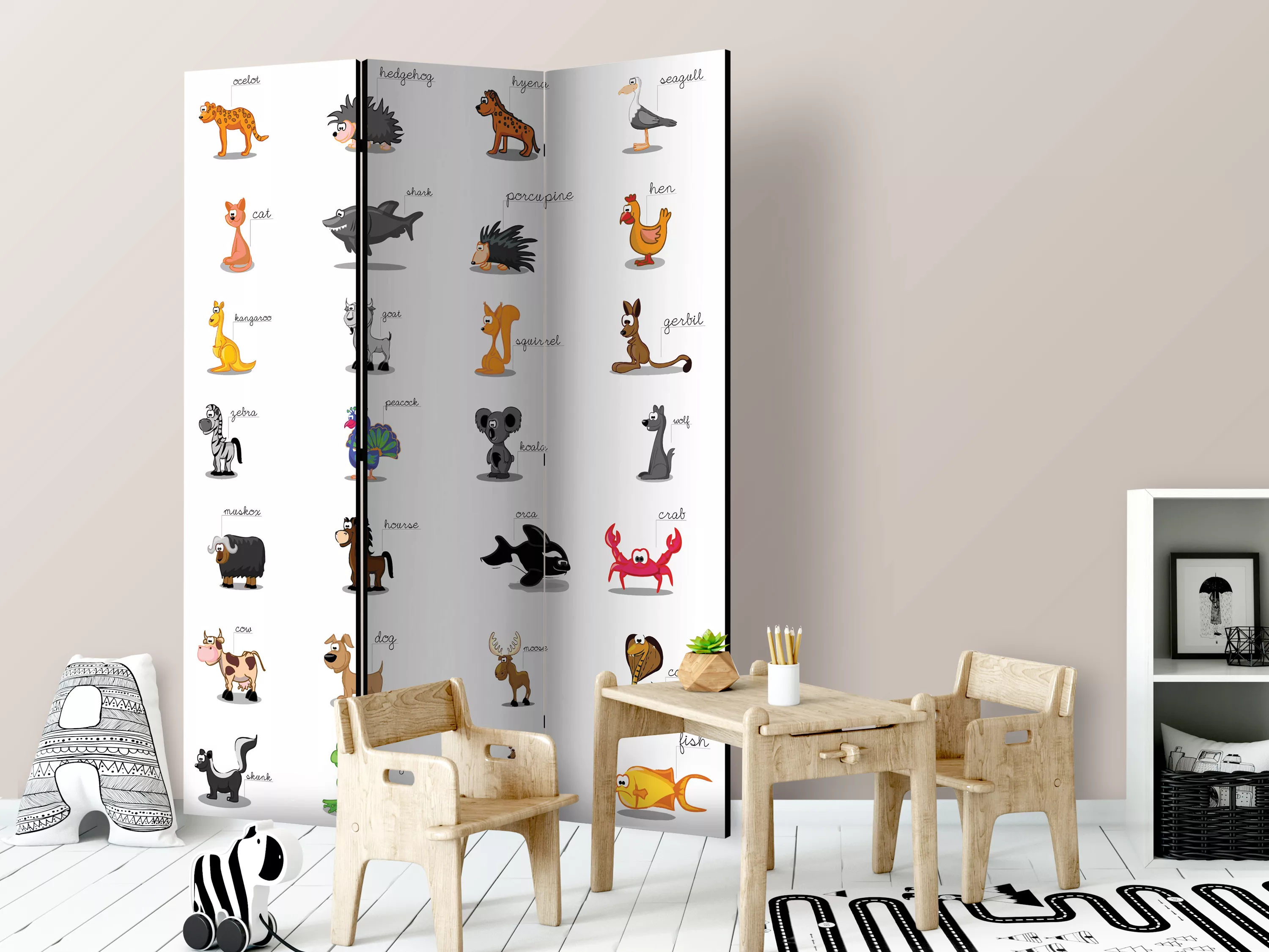 3-teiliges Paravent - Learning By Playing (animals) [room Dividers] günstig online kaufen