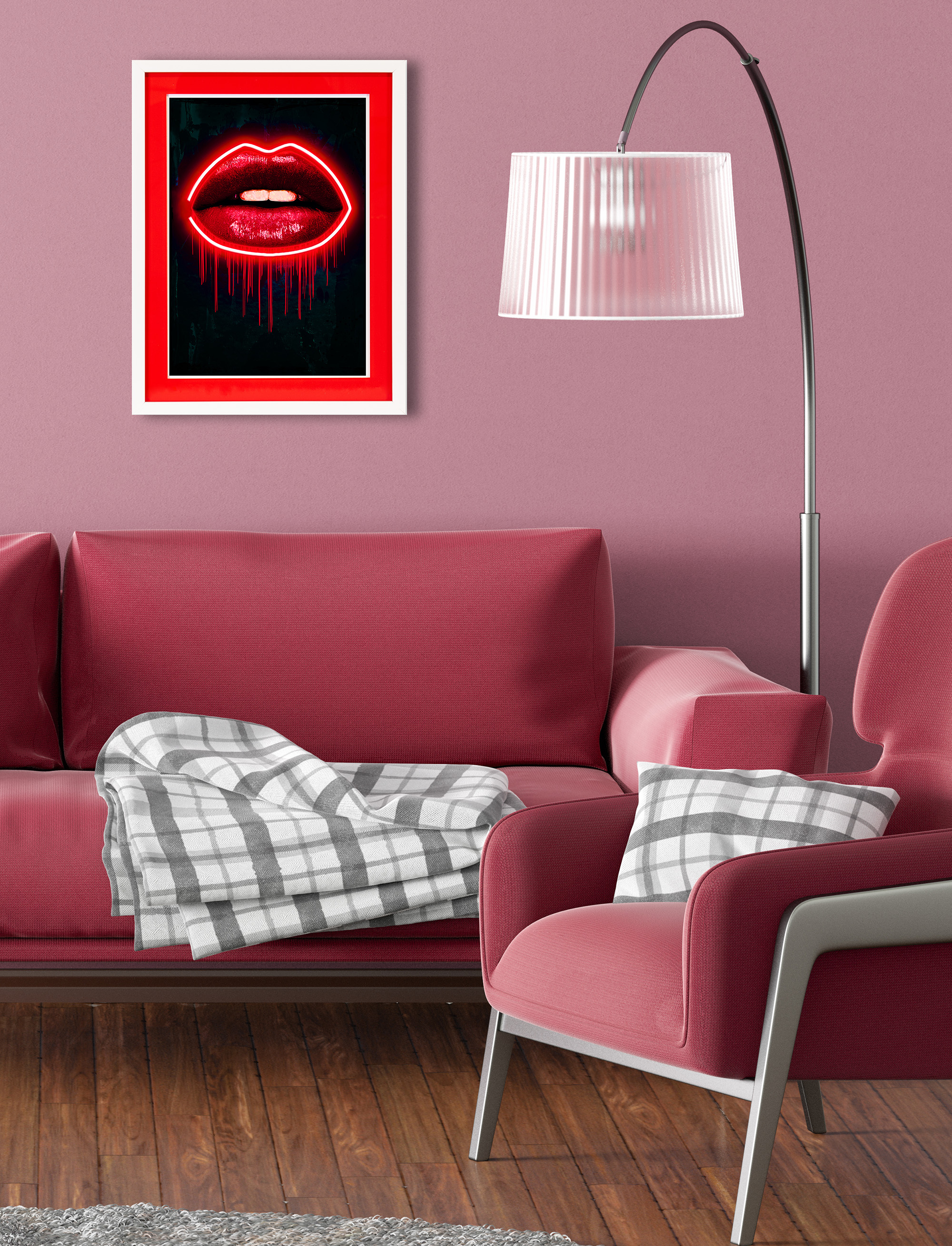 queence Bild mit Rahmen »Lippen, Neon, Neonlicht«, Erotische Bilder-Kiss, ( günstig online kaufen