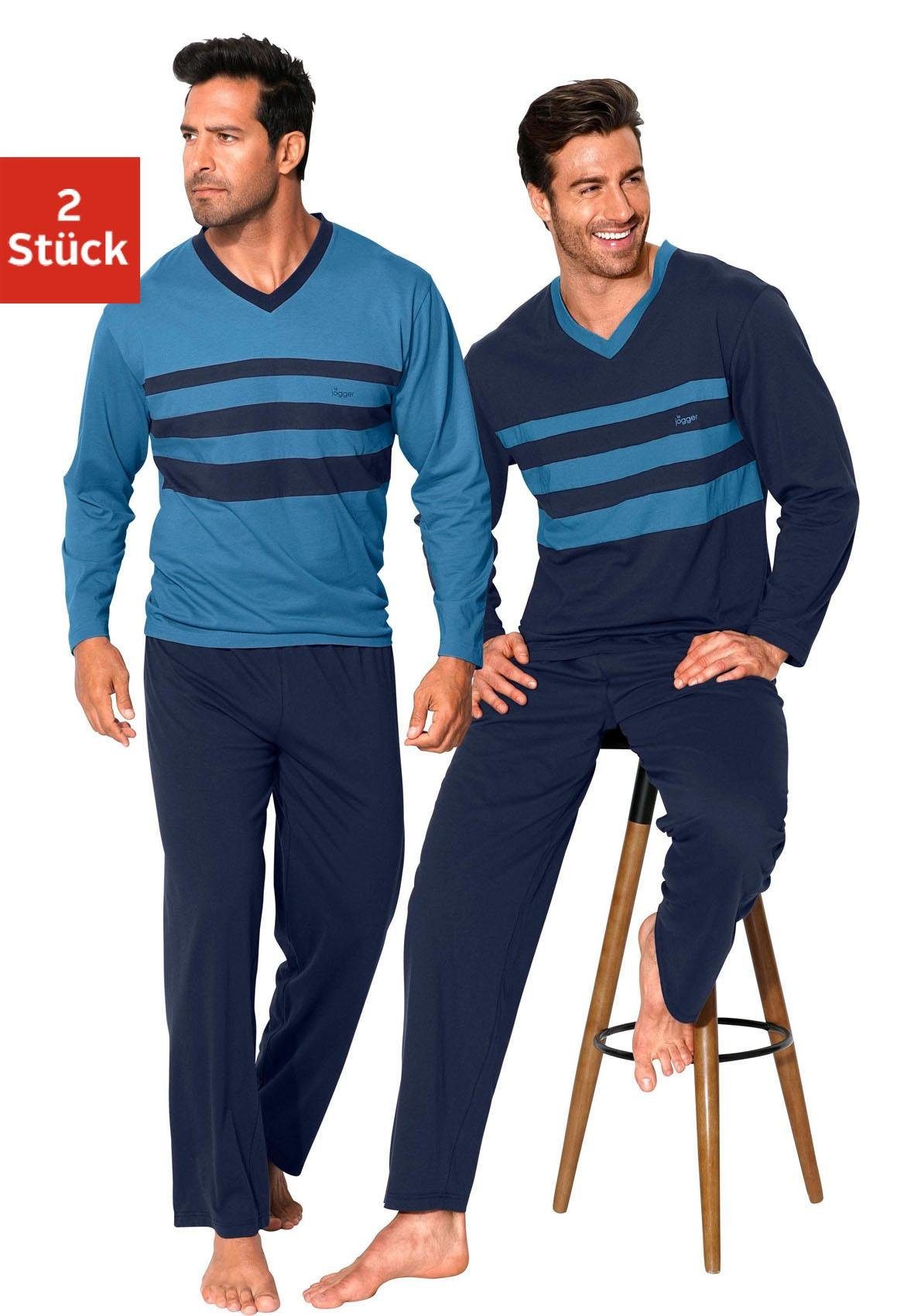 le jogger Pyjama, (Packung, 4 tlg., 2 Stück), Schlafanzug mit kontrastfarbi günstig online kaufen