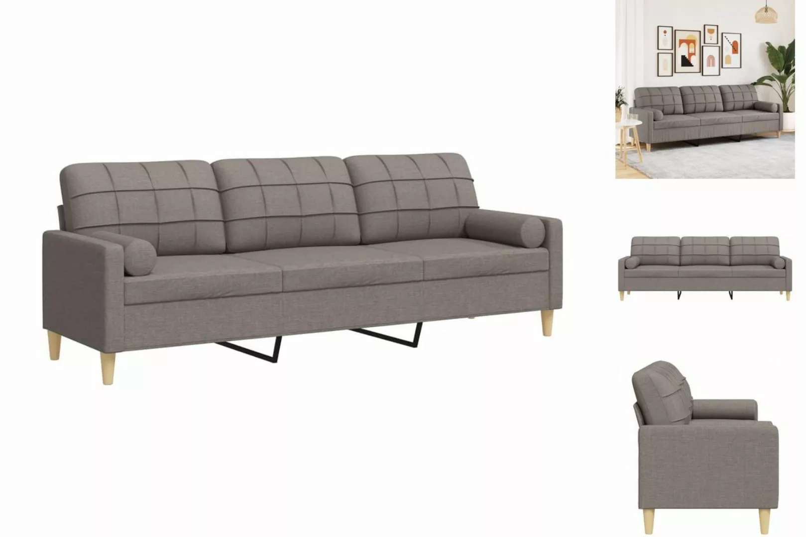 vidaXL Sofa Sofa 3-Sitzer mit Zierkissen Taupe 210 cm Stoff günstig online kaufen