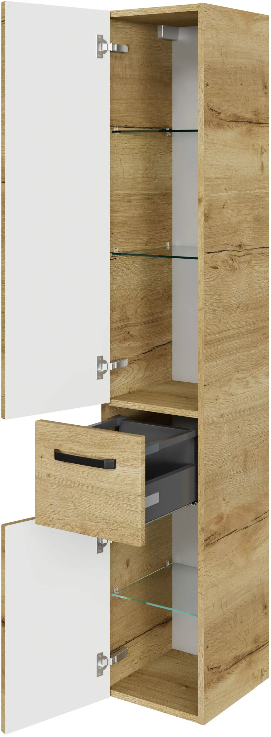 Saphir Hochschrank "Serie 4010 Badschrank 30 cm breit, mit 2 Türen und 1 Sc günstig online kaufen