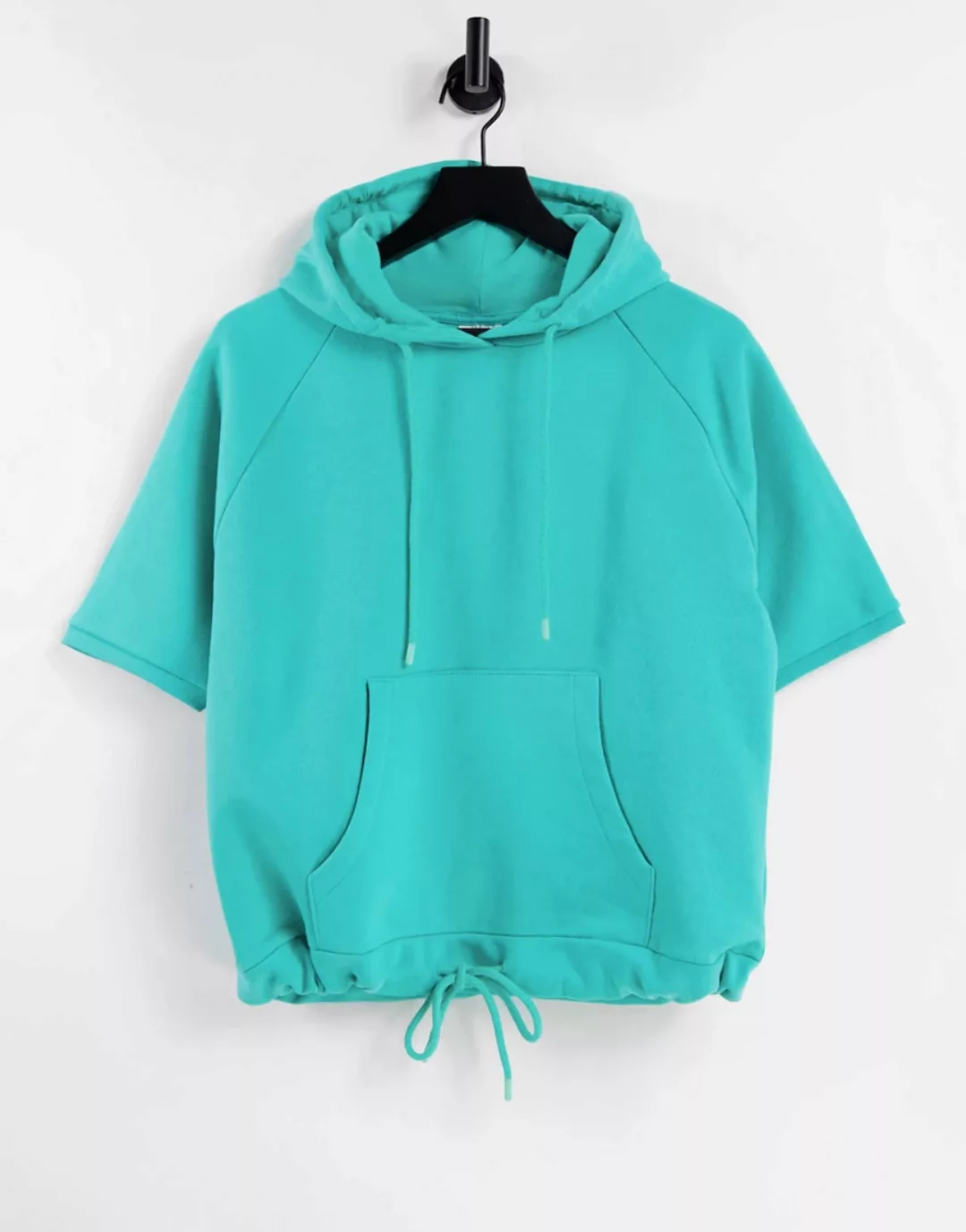 Chelsea Peers – Kurzärmliger Lounge-Kapuzenpullover in Aqua-Blau günstig online kaufen