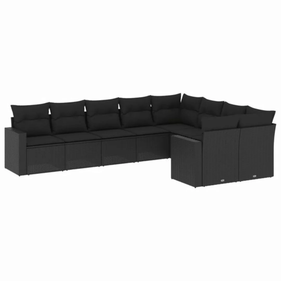 vidaXL Sofaelement 9-tlg. Garten-Sofagarnitur mit Kissen Schwarz Poly Ratta günstig online kaufen