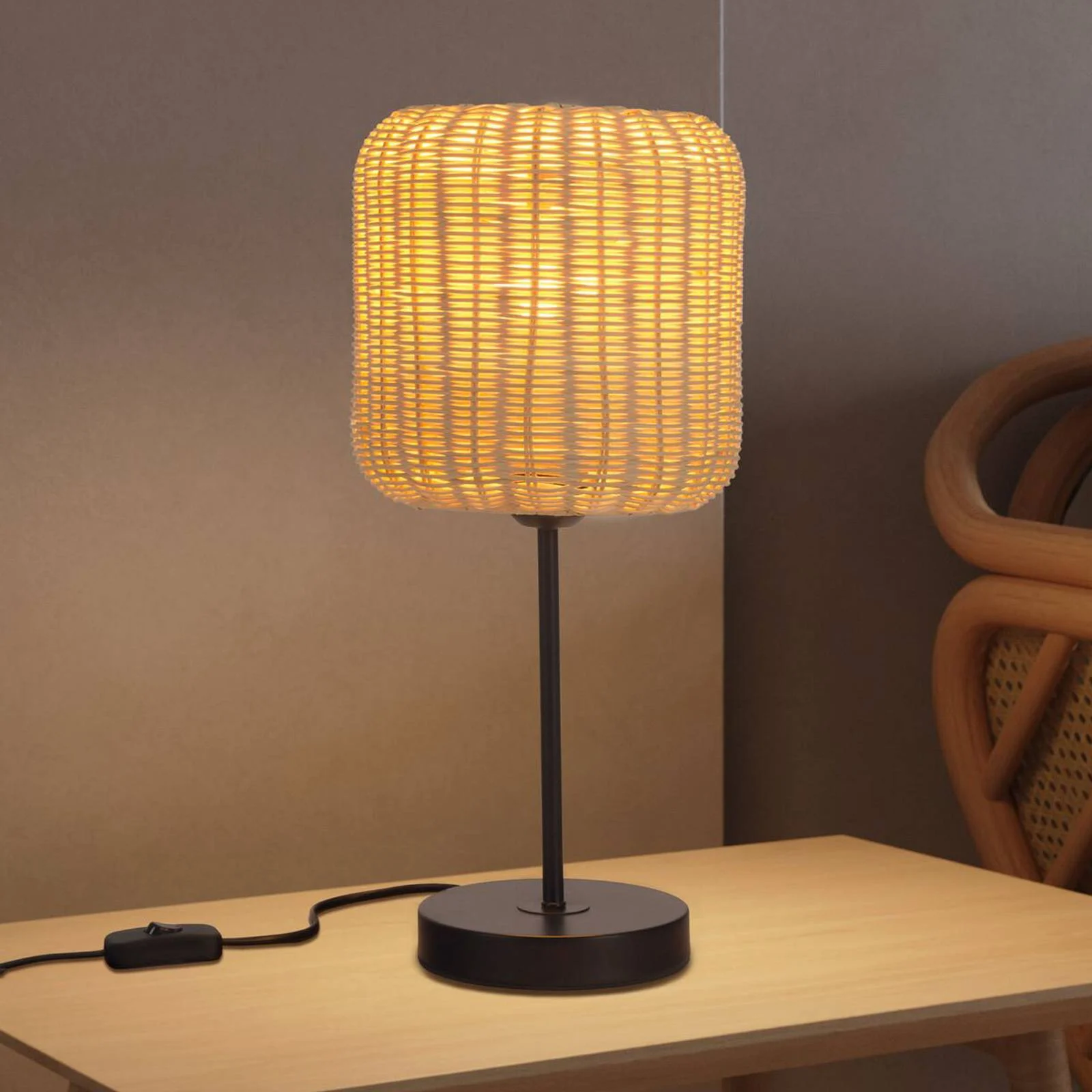 Forlight Tischlampe Cortic, hellbraun, Rattan, Höhe 41,5 cm günstig online kaufen