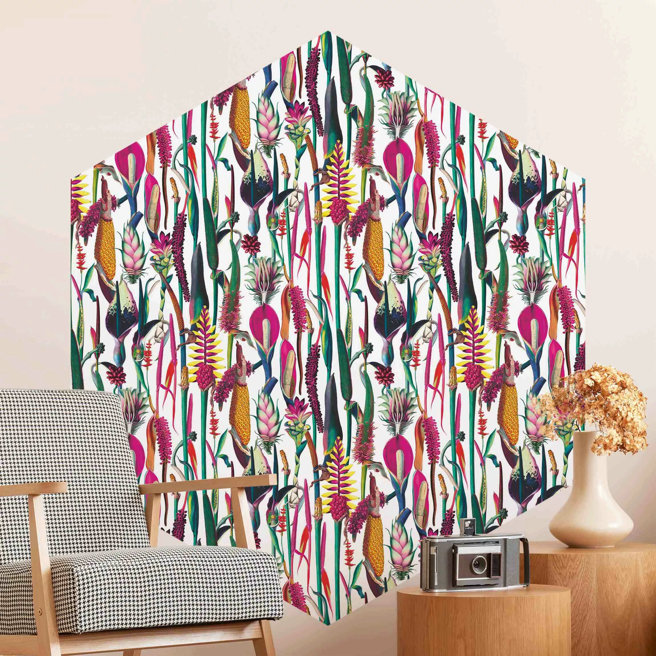 Hexagon Mustertapete selbstklebend Tropisches Luxus Muster günstig online kaufen