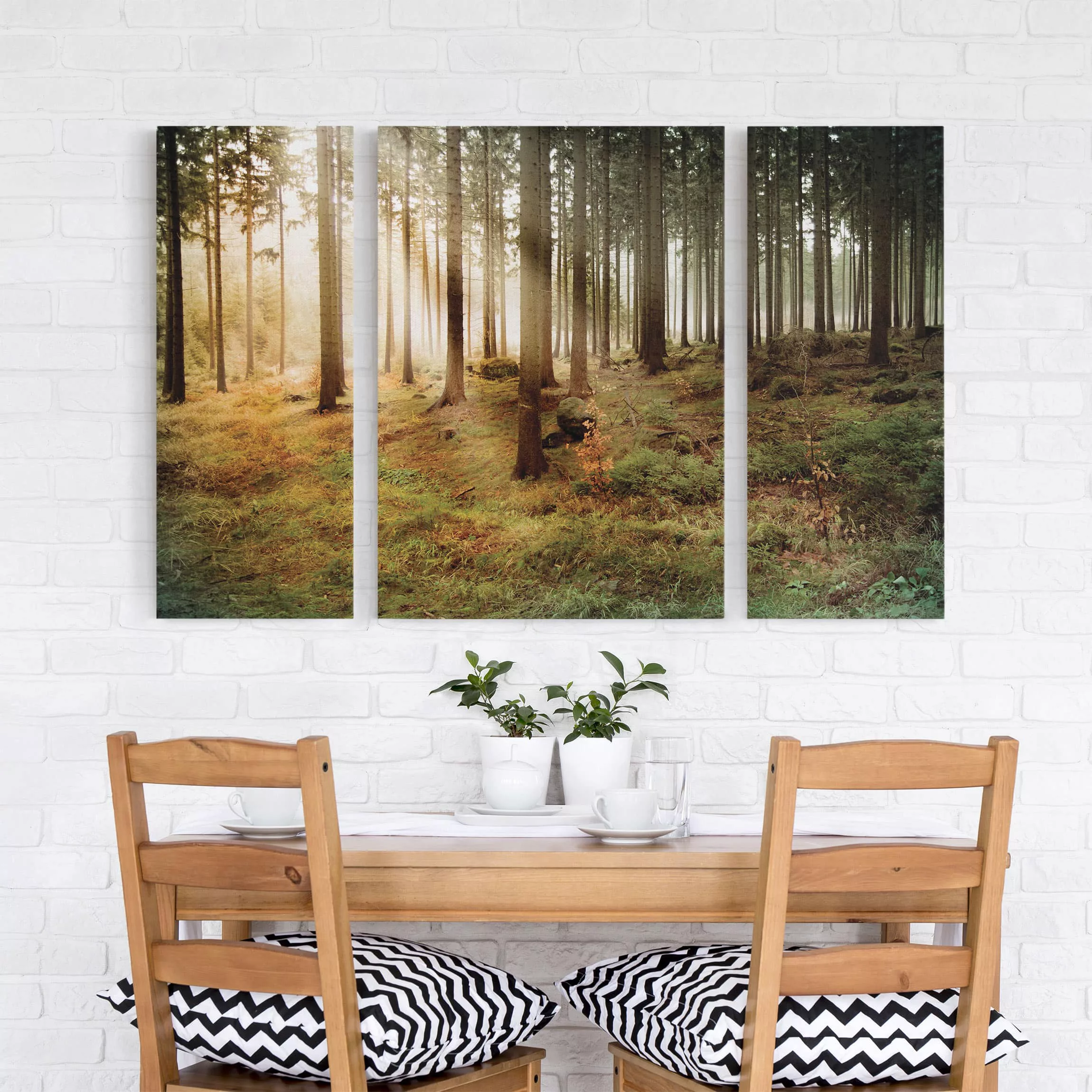 3-teiliges Leinwandbild Wald - Querformat Morning Forest günstig online kaufen