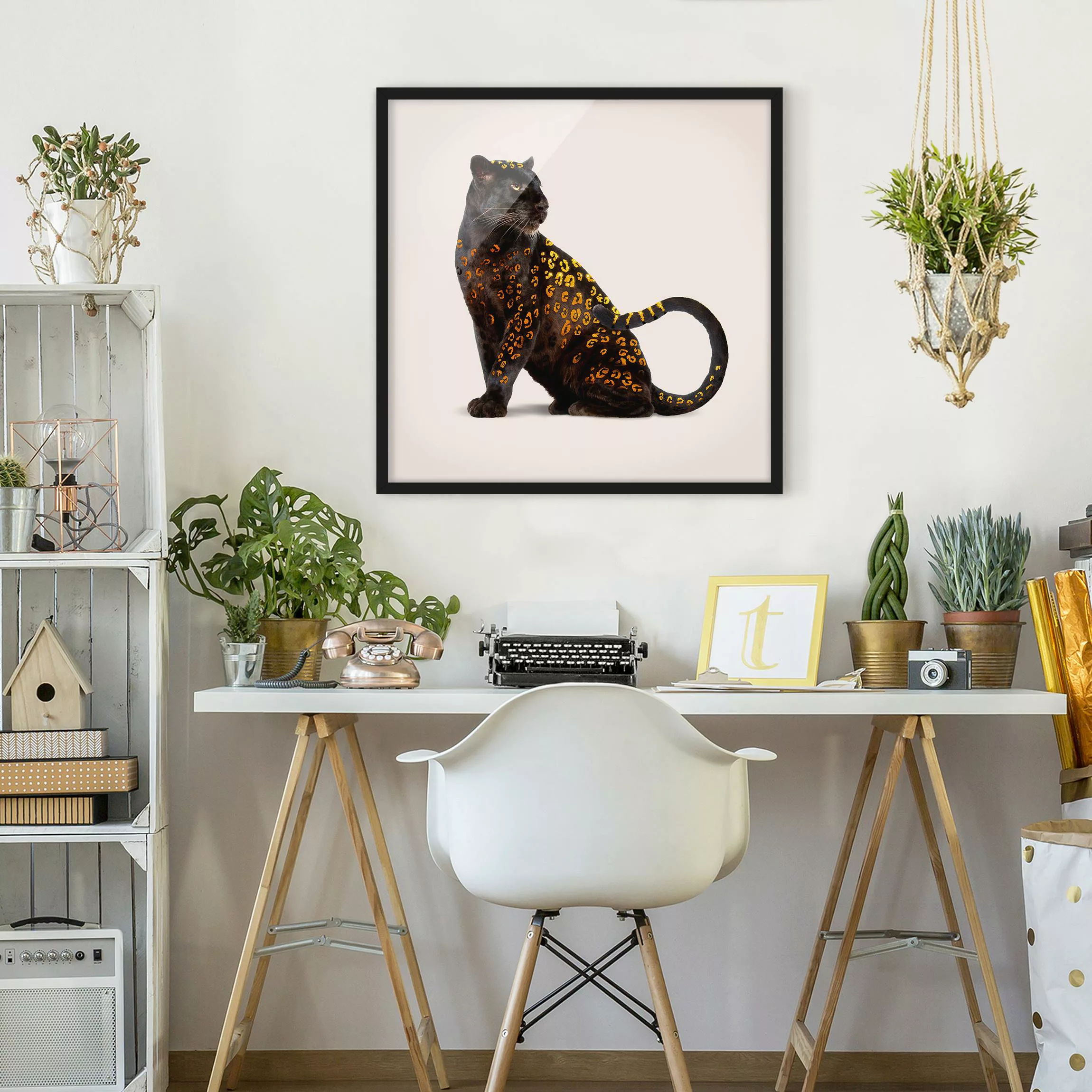 Bild mit Rahmen Tiere - Quadrat Goldener Panther günstig online kaufen