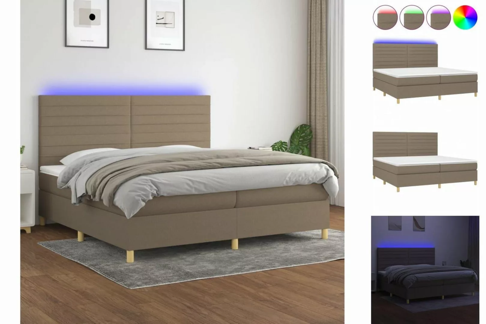 vidaXL Boxspringbett (200 x 200 cm, Streifen Horizontal, Taupe), mit LED günstig online kaufen