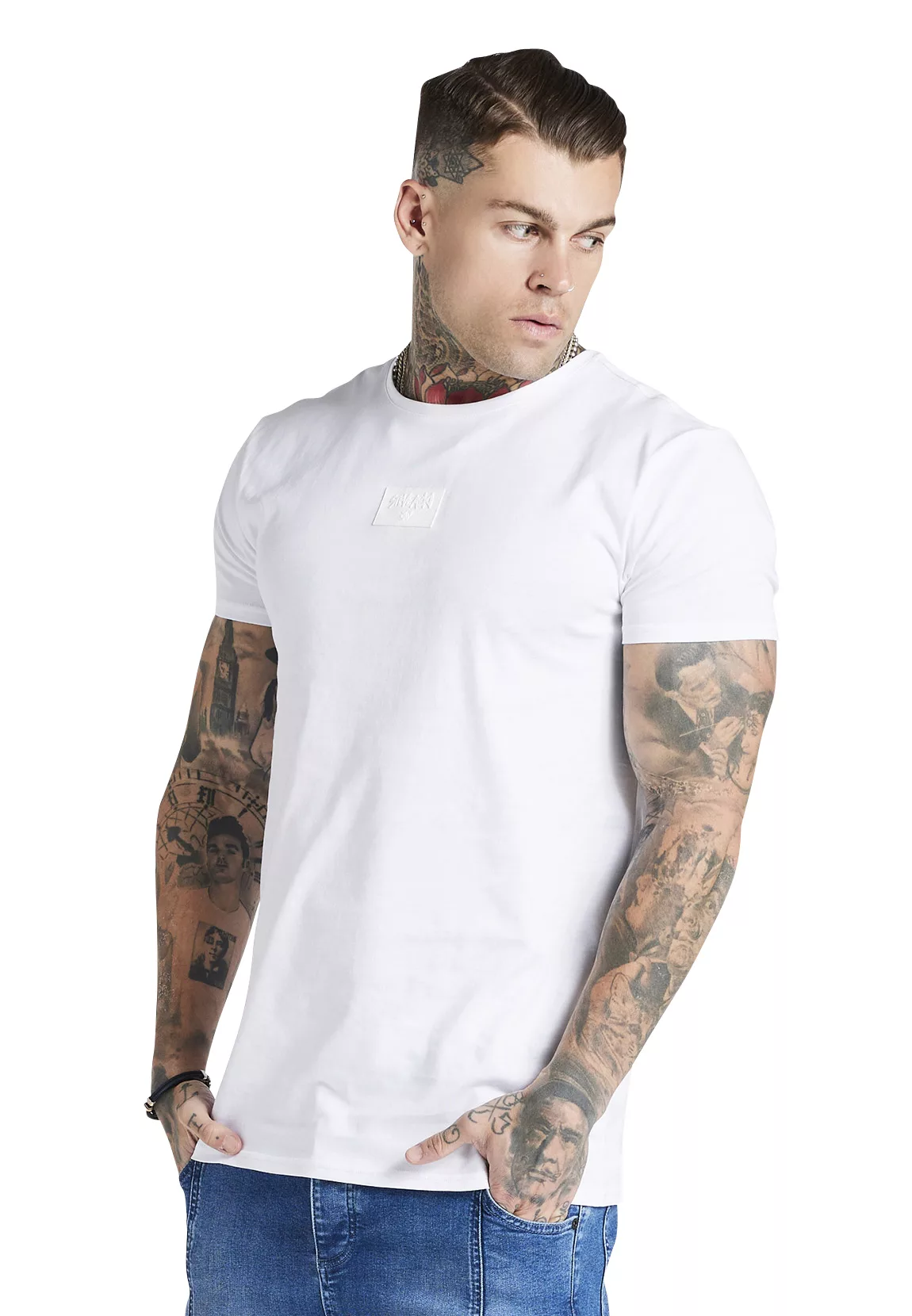 SikSilk Herren Steve Aoki T-Shirt BADGE GYM TEE SS-19957 White Weiß günstig online kaufen