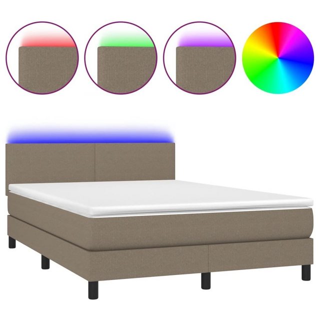 vidaXL Bettgestell Boxspringbett mit Matratze LED Taupe 140x200 cm Stoff Be günstig online kaufen