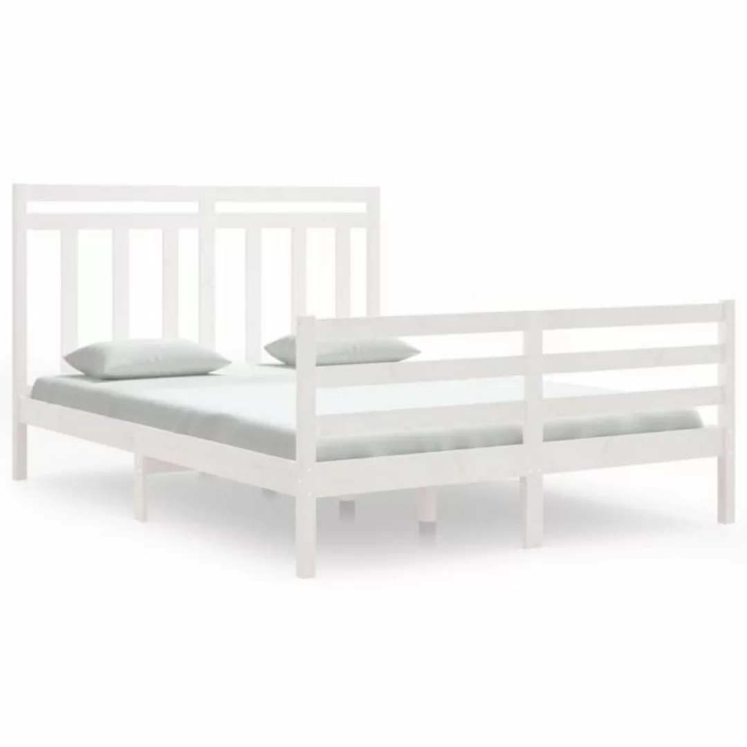 vidaXL Bettgestell Massivholzbett Weiß 150x200 cm 5FT King Size Bett Bettge günstig online kaufen