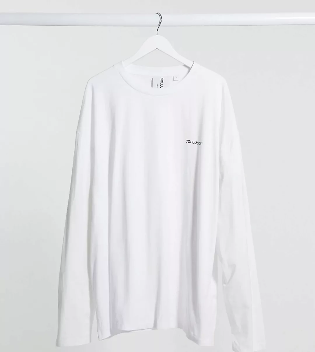 COLLUSION – Langärmliges Oversized-T-Shirt mit Aufdruck in Weiß günstig online kaufen