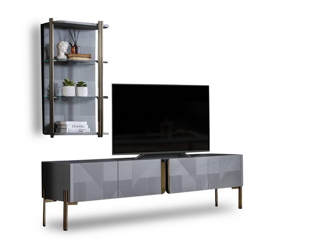 Xlmoebel TV-Schrank Luxuriöses Wohnzimmer-Designer-TV-Möbel-Set mit grauem günstig online kaufen