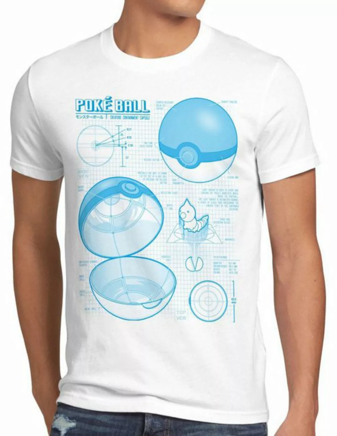 style3 Print-Shirt Herren T-Shirt Pokéball Blaupause monster spiel online günstig online kaufen