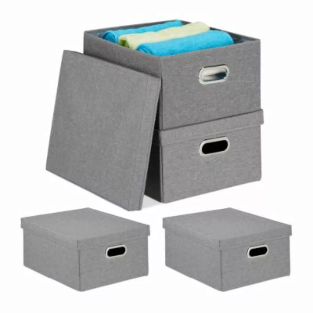 relaxdays 4 x Aufbewahrungsbox mit Deckel grau günstig online kaufen