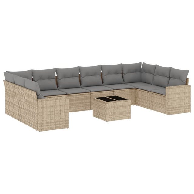 vidaXL Sofaelement 11-tlg. Garten-Sofagarnitur mit Kissen Beige Poly Rattan günstig online kaufen