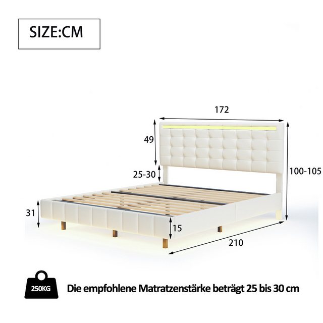 Gotagee Polsterbett Ausgesetzt mit LED Doppelbett Gästebett modern Jugendbe günstig online kaufen